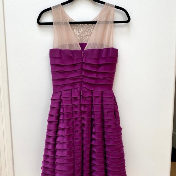 BCBG Purple Ruffle Dress with Mesh Embellishments - Picture 2 of 5